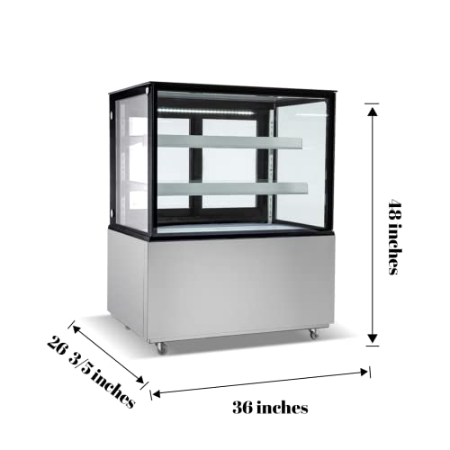 Commercial Bakery Display Case, WESTLAKE 36"W Square Glass Refrigerated Bakery Display Case with LED Lighting