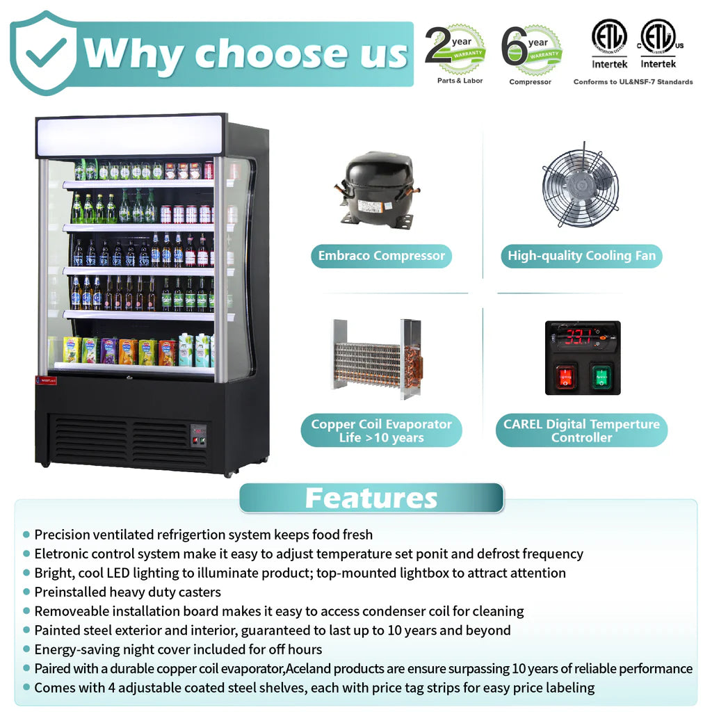 WESTLAKE 46"W 33"D Restaurant Commercial Open Air Merchandiser Refrigerated Display Cooler Black