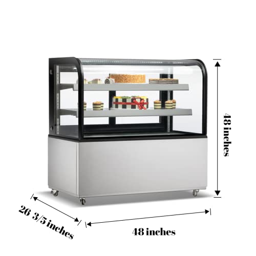Commercial Bakery Display Case, WESTLAKE 48"W Curved Glass Refrigerated Bakery Display Case with LED Lighting
