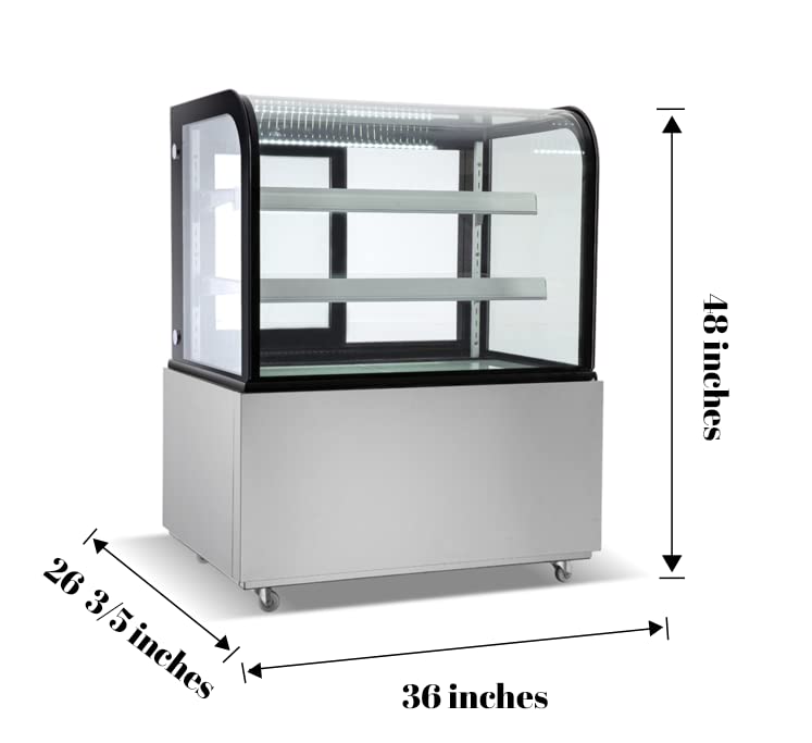 Commercial Bakery Display Case, WESTLAKE 36"W Curved Glass Refrigerated Bakery Display Case with LED Lighting