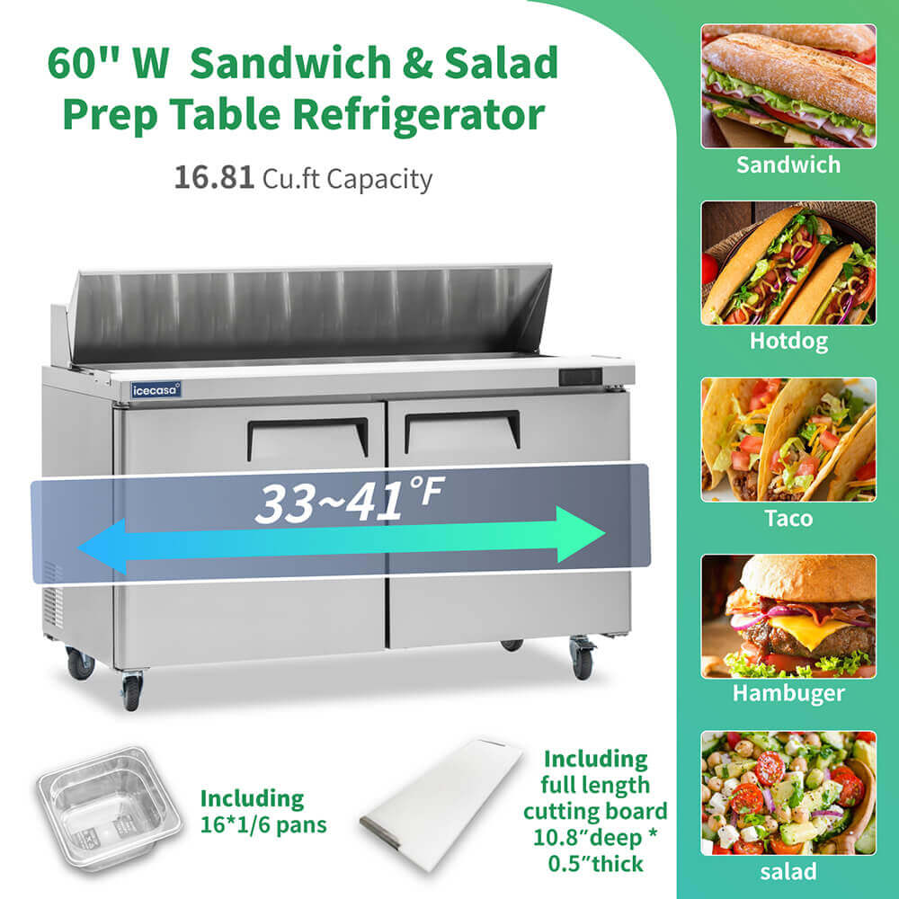 ICECASA 60 Inch Sandwich Prep Table
