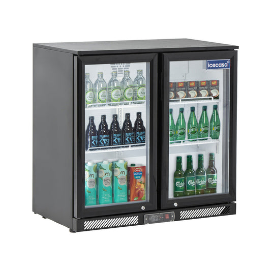 ICECASA Undercounter Beverage Cooler Fridge, 2 Glass Door Back Bar Fridge 35.4" Commericial Wine Cooler