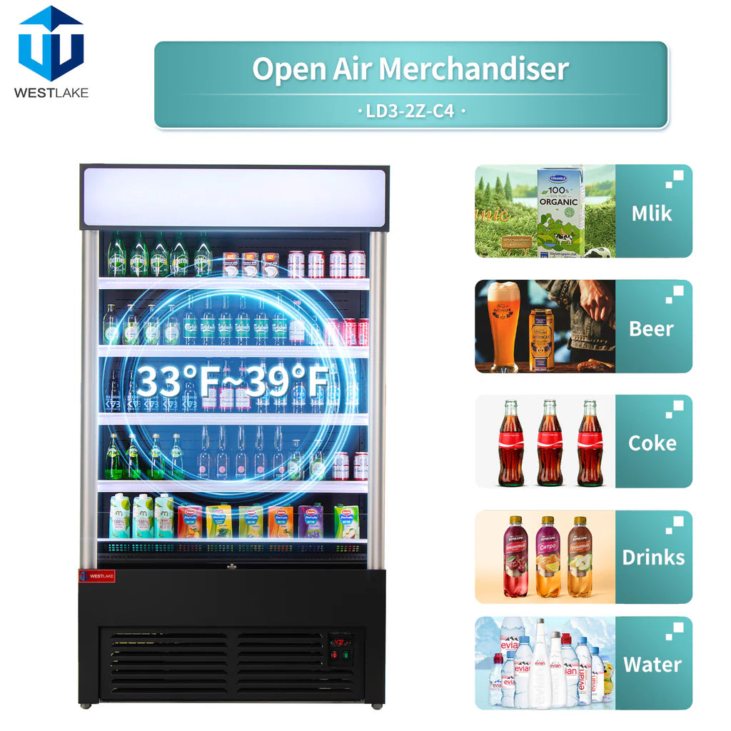 WESTLAKE 46"W 26"D Restaurant Commercial Open Air Merchandiser Refrigerated Display Cooler Black Air Curtain