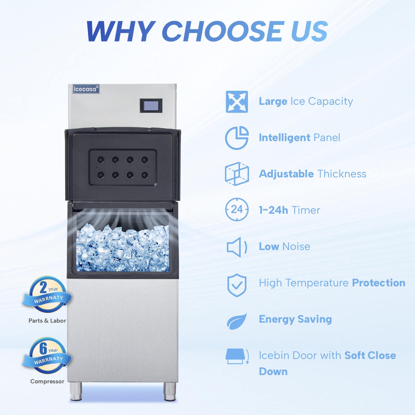 Commercial Ice Machine, ICECASA Commercial Ice Maker 350 lbs/24H Ice with 220 lbs Bin