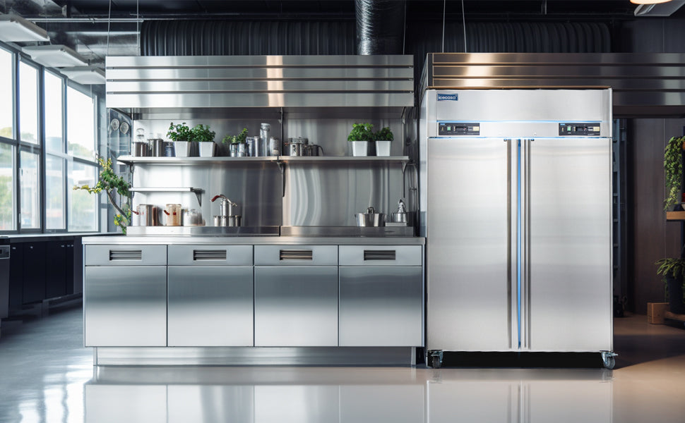 ICECASA 2 Door Commercial Fridge With Freezer, 48" Reach-In Industrial Freezer And Refrigerator