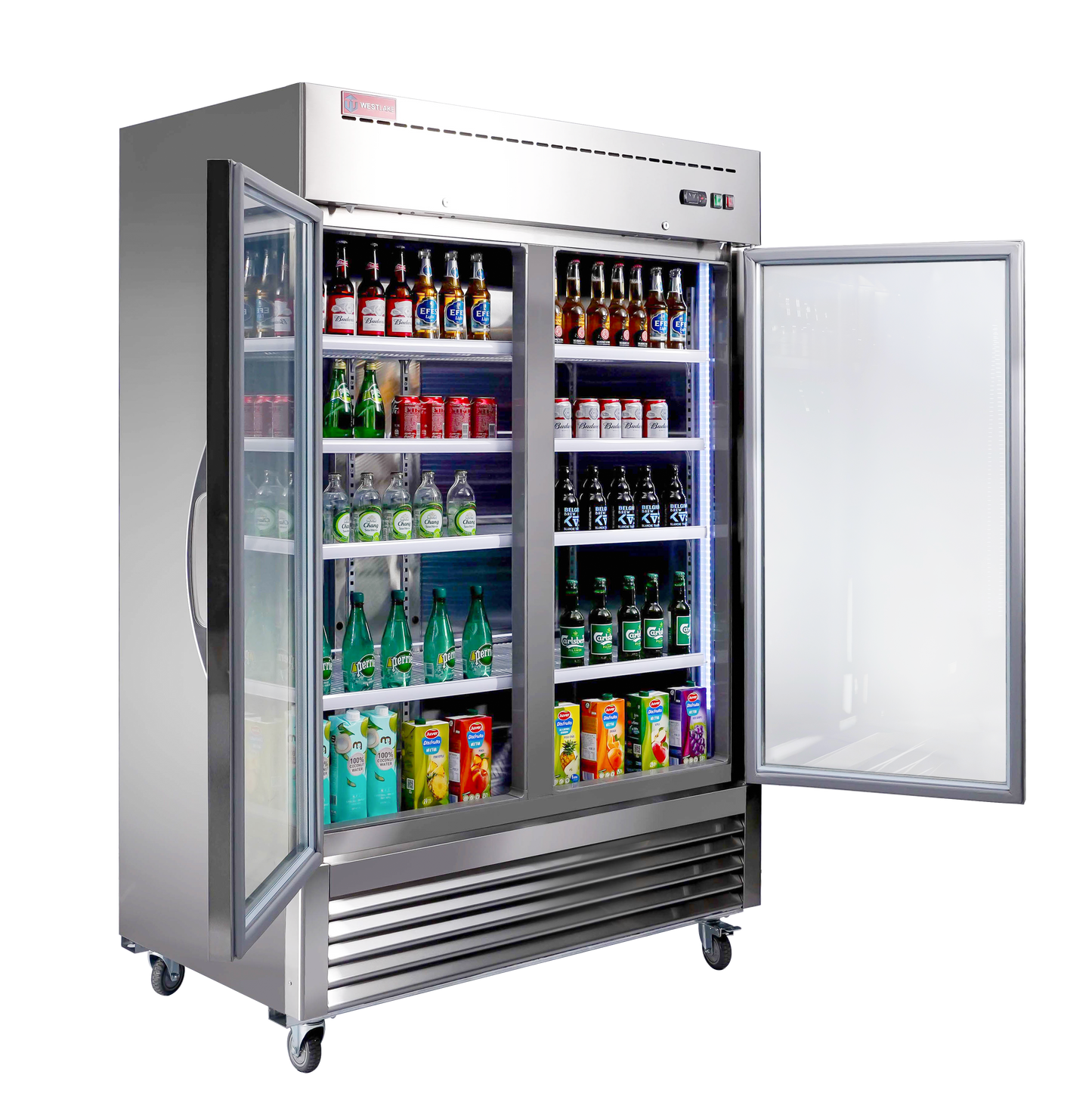Commercial Refrigerator 2 Glass Door, WESTLAKE 54" W Merchandiser Reach-in Cooler Upright Fridge 49 Cu.ft for Restaurant, Bar, Shop, Retail