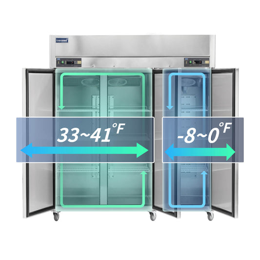 ICECASA 72 Inch Commercial Refrigerator Freezer Combo, Restaurant 3 Door Reach-In Commercial Upright Fridge and Freezer Combo