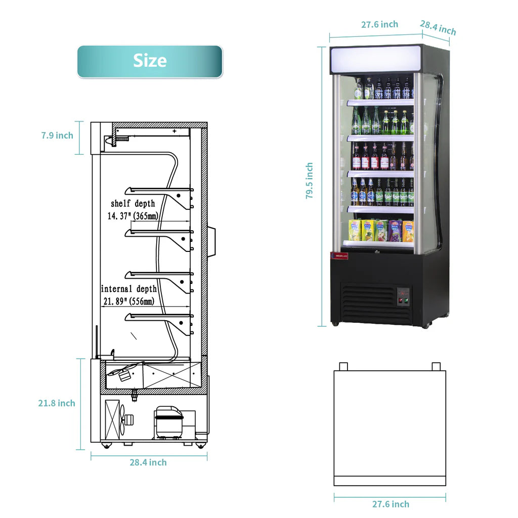 WESTLAKE 28" Restaurant Commercial Open Air Merchandiser Refrigerated Display Cooler Black Air Curtain
