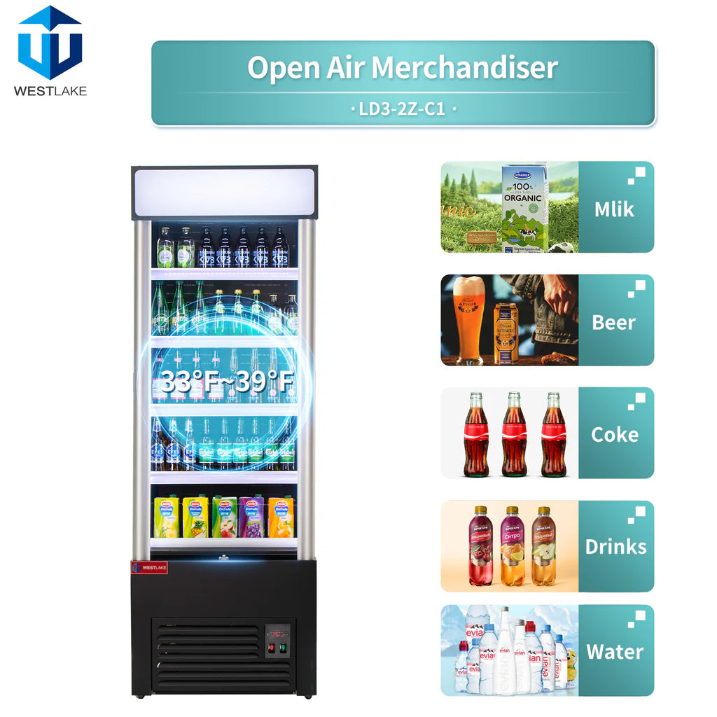 WESTLAKE 28" Restaurant Commercial Open Air Merchandiser Refrigerated Display Cooler Black Air Curtain
