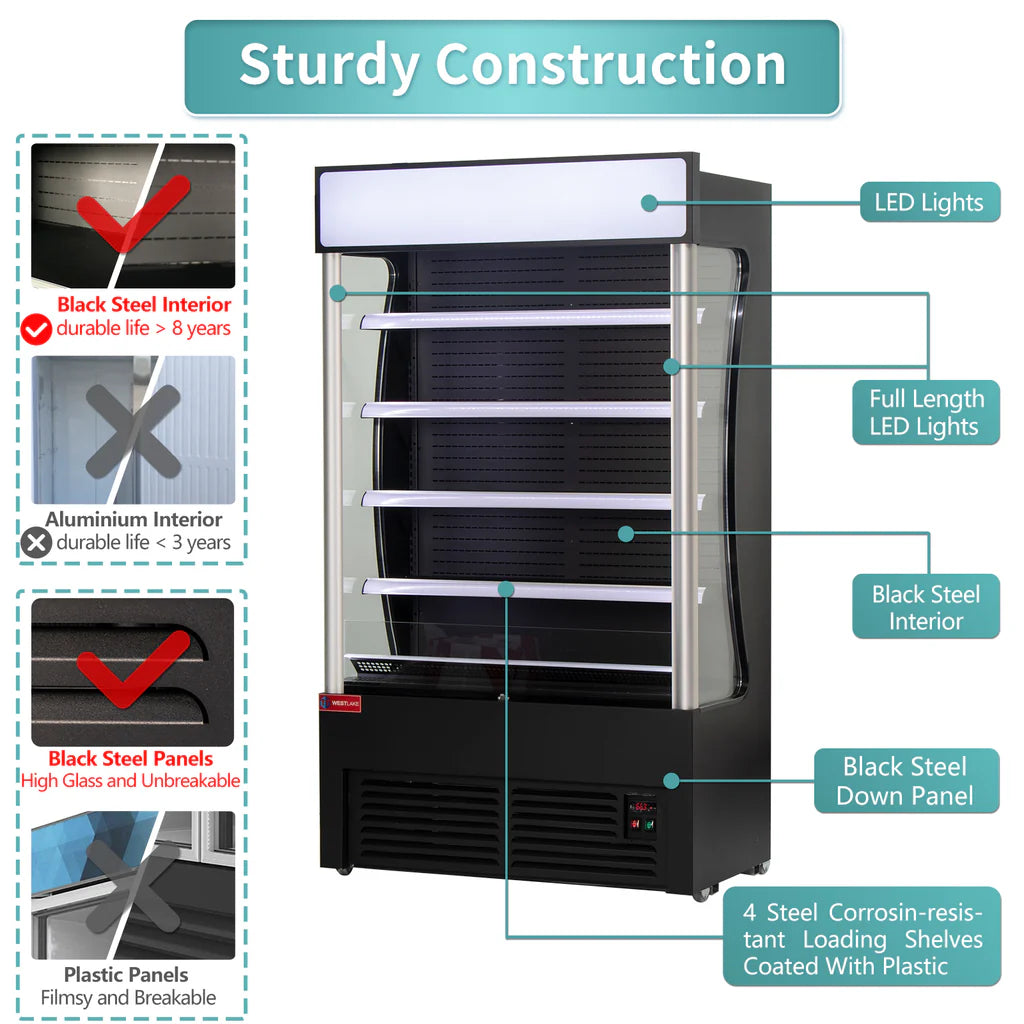 WESTLAKE 46"W 26"D Restaurant Commercial Open Air Merchandiser Refrigerated Display Cooler Black Air Curtain