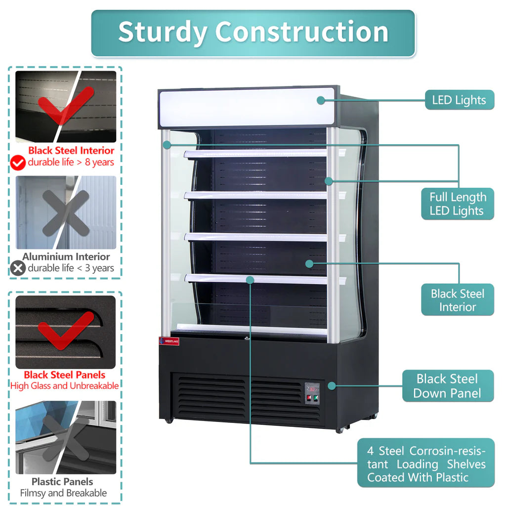 WESTLAKE 46"W 33"D Restaurant Commercial Open Air Merchandiser Refrigerated Display Cooler Black