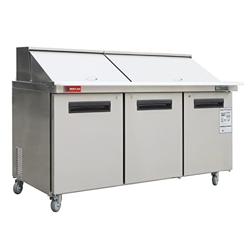 Sandwich Prep Table Refrigerator, WESTLAKE 72" 3 Door Mega Top Salad Sandwich Prep Table
