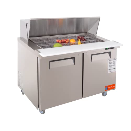 Sandwich Prep Table Refrigerator, WESTLAKE 48" 2 Door Mega Top Salad Sandwich Prep Table