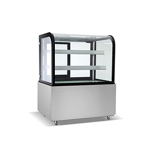 Commercial Bakery Display Case, WESTLAKE 36"W Curved Glass Refrigerated Bakery Display Case with LED Lighting