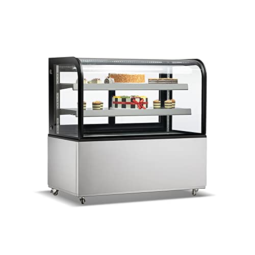 Commercial Bakery Display Case, WESTLAKE 48"W Curved Glass Refrigerated Bakery Display Case with LED Lighting