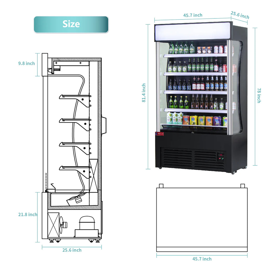 WESTLAKE 46"W 26"D Restaurant Commercial Open Air Merchandiser Refrigerated Display Cooler Black Air Curtain