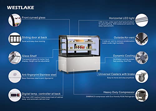 Commercial Bakery Display Case, WESTLAKE 36"W Curved Glass Refrigerated Bakery Display Case with LED Lighting