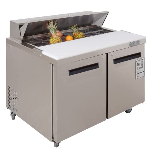 Sandwich Prep Table Refrigerator, WESTLAKE 48" 2 Door Commercial Salad Sandwich Food Prep Table Cooler
