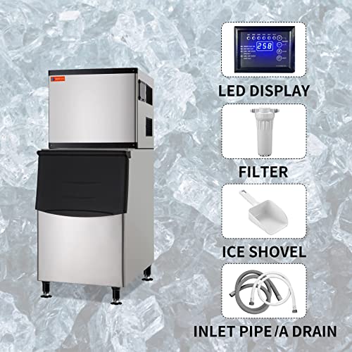 Westlake Commercial Ice Machine, Full Cube Ice Maker Machine 500 lbs Ice with 375lbs Storage Capacity