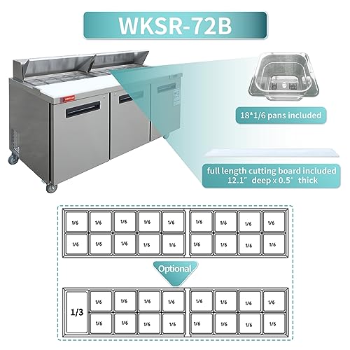 Sandwich Prep Table Refrigerator, WESTLAKE 72" 3 Door Commercial Salad Sandwich Prep Table