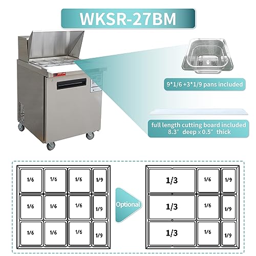Sandwich Prep Table Refrigerator, WESTLAKE 27" 1 Door Mega Top Salad Sandwich Prep Table