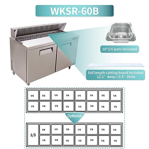 三明治制作台冰箱，WESTLAKE 60英寸双门商用沙拉三明治制作台
