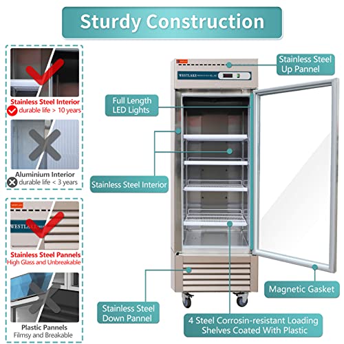 Commercial Refrigerator 1 Glass Door, WESTLAKE 27" W Merchandiser Reach-in Display Fridge 23 Cu.ft Upriht Cooler for Restaurant, Bar, Retail