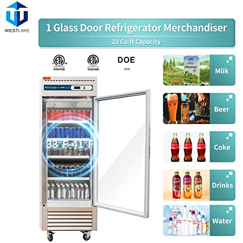 Commercial Refrigerator 1 Glass Door, WESTLAKE 27" W Merchandiser Reach-in Display Fridge 23 Cu.ft Upriht Cooler for Restaurant, Bar, Retail