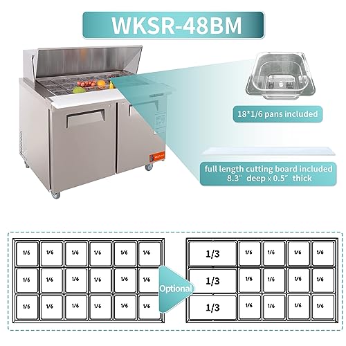 Sandwich Prep Table Refrigerator, WESTLAKE 48" 2 Door Mega Top Salad Sandwich Prep Table
