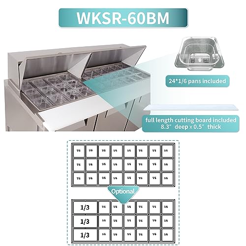 Sandwich Prep Table Refrigerator, WESTLAKE 60" 2 Door Mega Top Salad Sandwich Prep Table