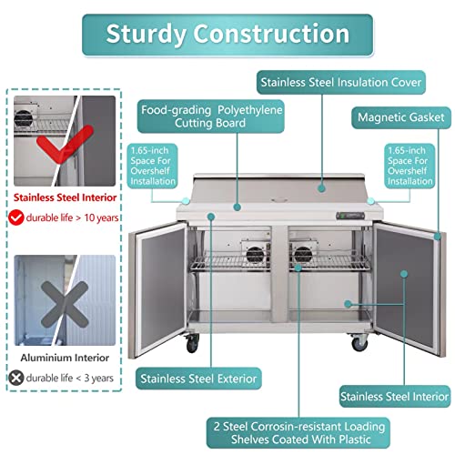 Sandwich Prep Table Refrigerator, WESTLAKE 48" 2 Door Mega Top Salad Sandwich Prep Table