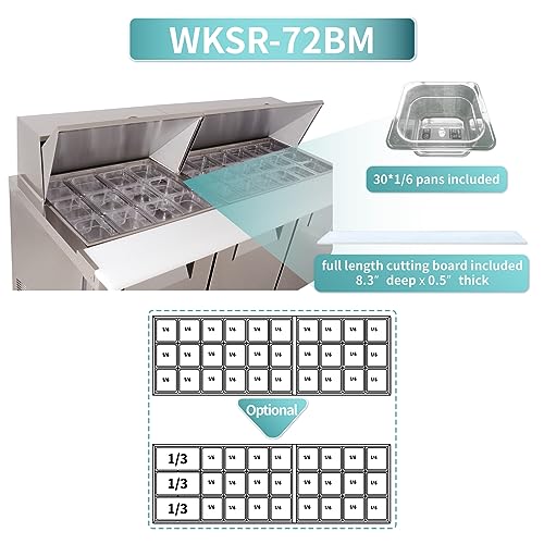 Sandwich Prep Table Refrigerator, WESTLAKE 72" 3 Door Mega Top Salad Sandwich Prep Table