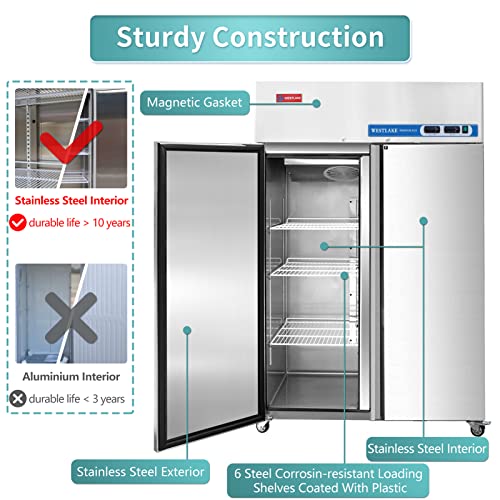 WESTLAKE Commercial Refrigerator Freezer Combo, 48" W 2 door Solid Reach in 36 Cu.ft for Restaurant, Bar, Shop, etc