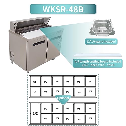 Sandwich Prep Table Refrigerator, WESTLAKE 48" 2 Door Commercial Salad Sandwich Food Prep Table Cooler