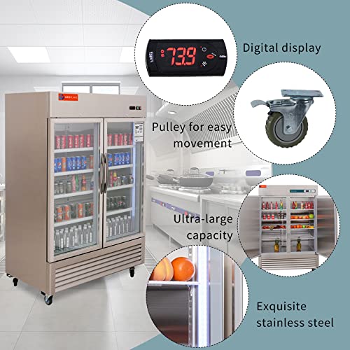 Commercial Refrigerator 2 Glass Door, WESTLAKE 54" W Merchandiser Reach-in Cooler Upright Fridge 49 Cu.ft for Restaurant, Bar, Shop, Retail