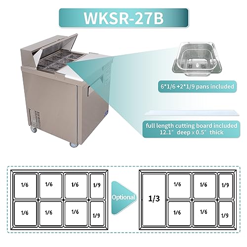 夹层工作台冰箱，WESTLAKE 27 英寸单门商用沙拉夹层工作台