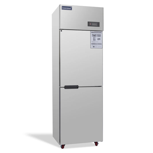ICECASA 24 Inch Commercial Reach-In Freezer, 2 Split Doors, Stainless Steel Upright Freezer