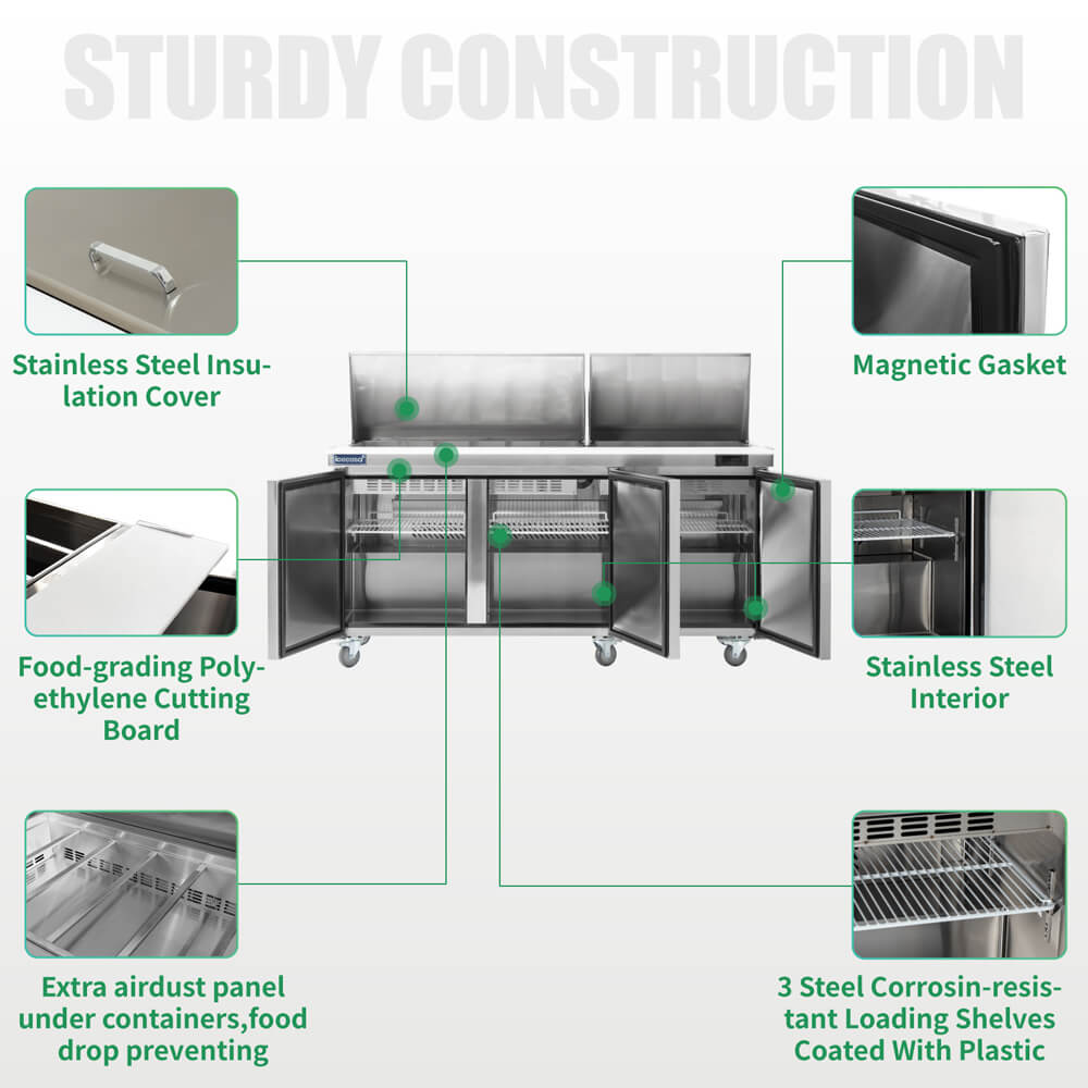ICECASA 72" Stainless Steel Mega Top Sandwich Prep Table Refrigerator
