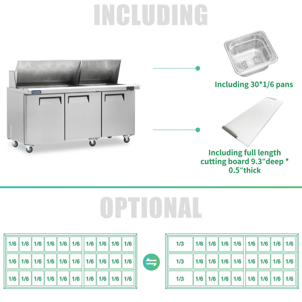 ICECASA 72 Inch Mega Top Sandwich Prep Table