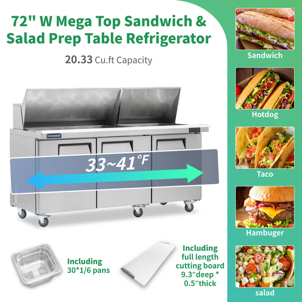 ICECASA 72 Inch Mega Top Sandwich Prep Table