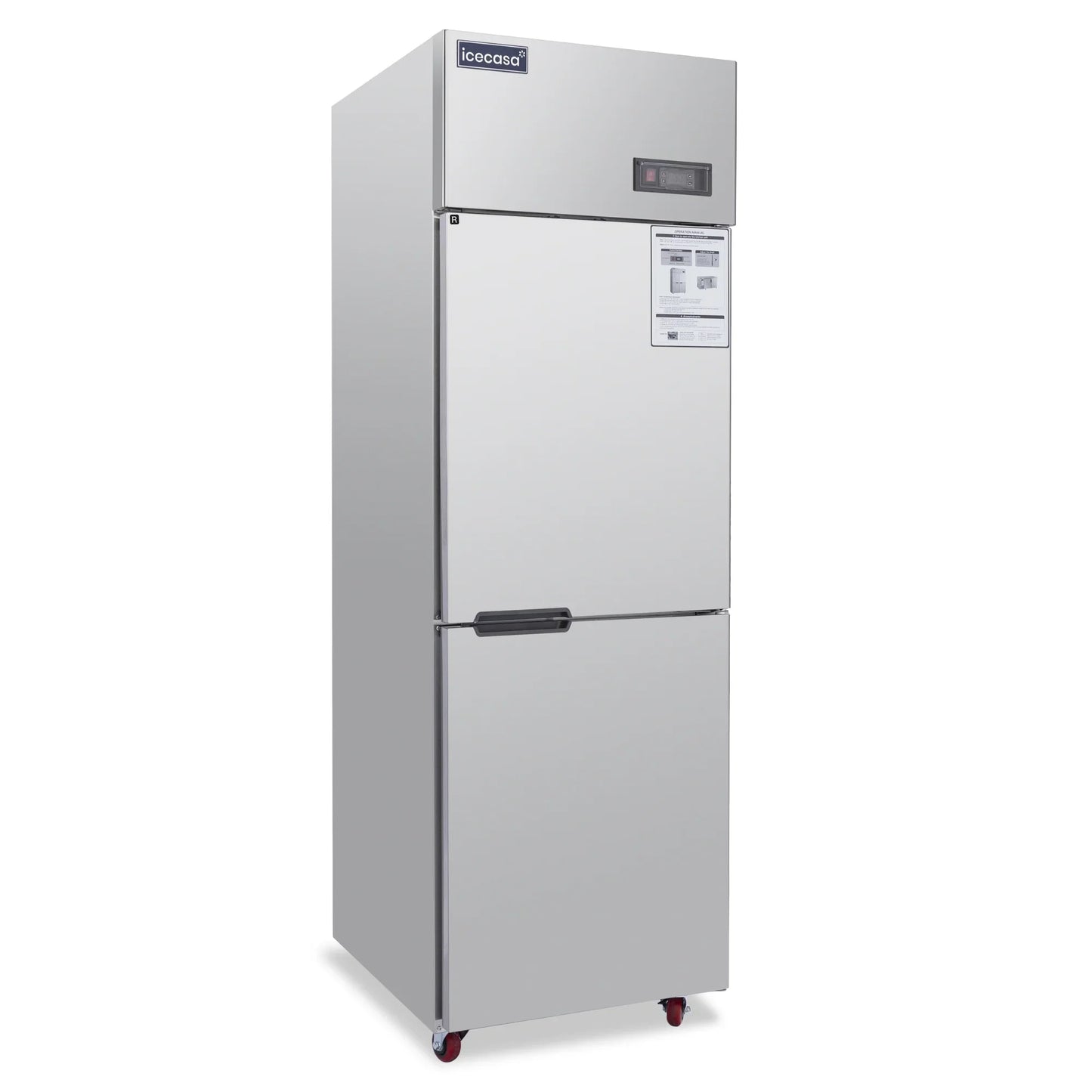 ICECASA 24 Inch Commercial Reach-In Refrigerator, 2 Split Doors, Stainless Steel Upright Cooler