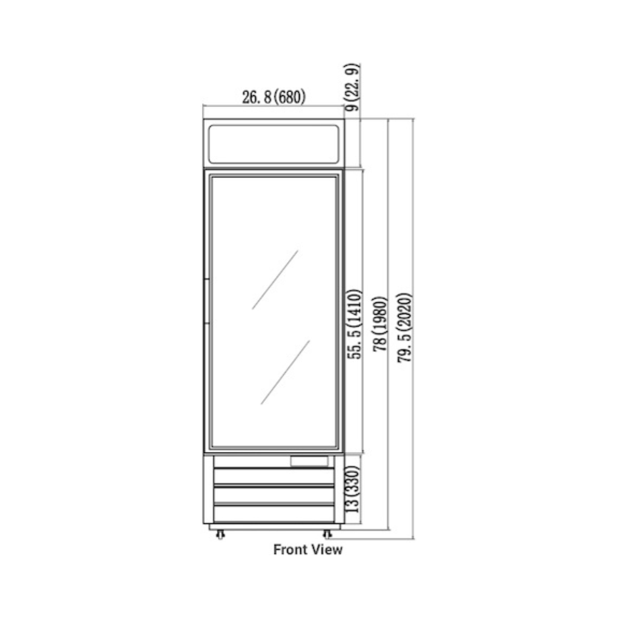 VALPRO VP1F-23HC SINGLE SWING GLASS DOOR MERCHANDISER FREEZER – 23 CU. FT. With Top Lighted Sign Panel