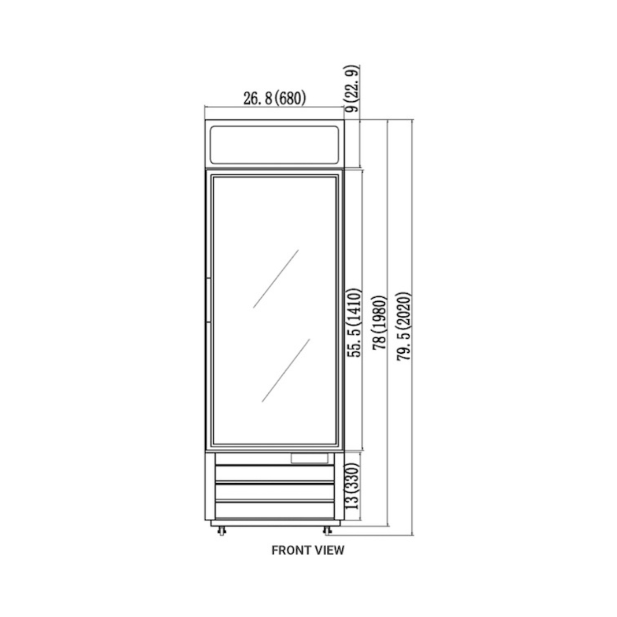VALPRO VP1R-23HC SINGLE SWING GLASS DOOR MERCHANDISER REFRIGERATOR – 23 CU. FT. With Top Lighted Sign Panel