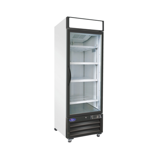 VALPRO VP1R-23HC SINGLE SWING GLASS DOOR MERCHANDISER REFRIGERATOR – 23 CU. FT. With Top Lighted Sign Panel