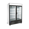VALPRO VP2F-48FDVHC TWO SWING GLASS DOOR MERCHANDISER DOUBLE VOLT FREEZER – 48 CU. FT. With Top Lighted Sign Panel
