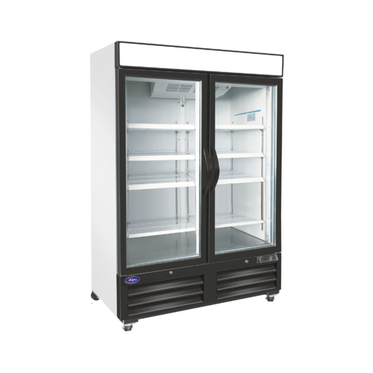 VALPRO VP2F-48HC TWO SWING GLASS DOOR MERCHANDISER FREEZER – 48 CU. FT. With Top Lighted Sign Panel