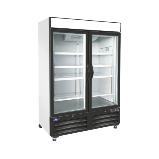 VALPRO VP2R-48HC TWO SWING GLASS DOOR MERCHANDISER REFRIGERATOR – 48 CU. FT. With Top Lighted Sign Panel