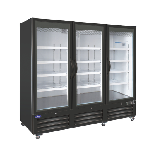VALPRO VP3F-72MDV THREE SWING FULL GLASS DOOR MERCHANDISER DOUBLE VOLT FREEZER – 72 CU. FT. Without Top Lighted Sign Panel - 115/230v/60/1 (L14-20P)