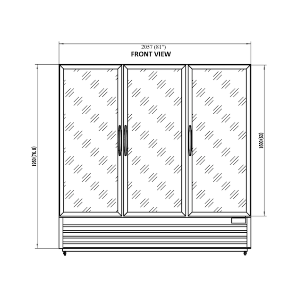 VALPRO VP3F-72MDV THREE SWING FULL GLASS DOOR MERCHANDISER DOUBLE VOLT FREEZER – 72 CU. FT. Without Top Lighted Sign Panel - 115/230v/60/1 (L14-20P)