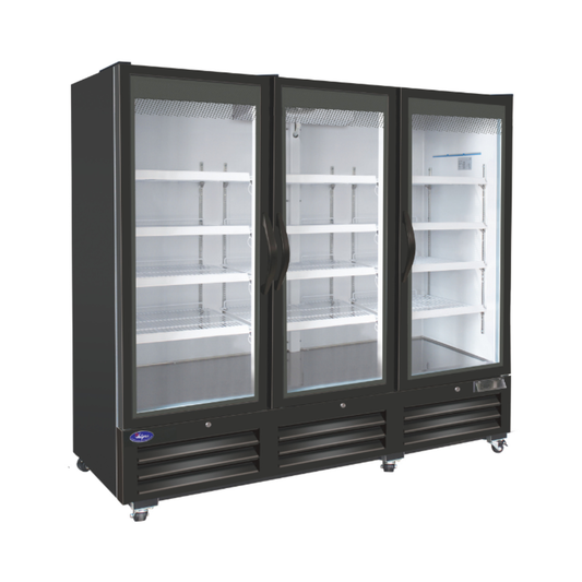 VALPRO VP3R-72M THREE SWING FULL GLASS DOOR MERCHANDISER REFRIGERATOR – 72 CU. FT. Without Top Lighted Sign Panel